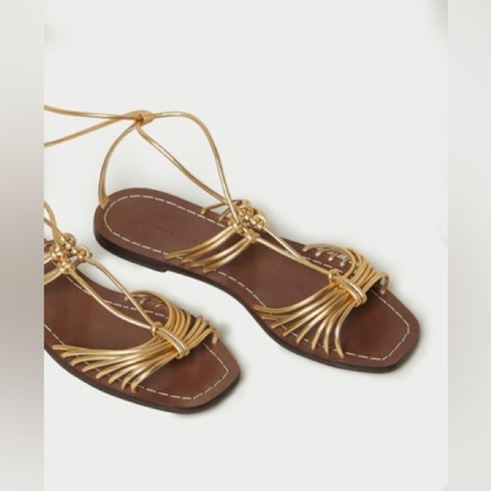Loeffler Randall Romy Gold Brown Strappy Sandals - Picture 3 of 6